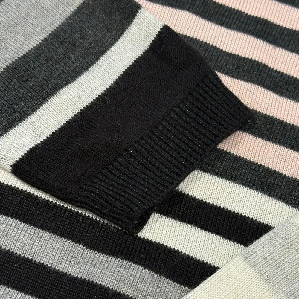 Tommy Hilfiger Womens Striped Crewneck Sweater Grey Black Pink Size M